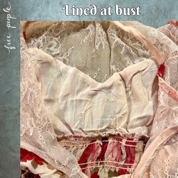 FREE PEOPLE Daphne Rose/Floral Long Sleeve Sheer Lace Ruched Blouse-Sm NWT - Picture 15 of 16